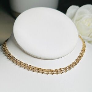 Delightful Dainty Gold tone Ball Chain 3 Strand Necklace